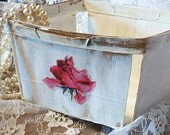 white wash small vintage thin wood berry basket shabby chic cottage primitive home decor victorian fuchsia pink rose salvaged upcycled