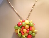 Vintage Brooch or Necklace Large Fruit Salad Yellow Lime Green Red Collectible Signed 50s West Germany Retro Mid Century Retro Statement