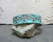 Leather Cuff Bracelet with Turquoise Finish Wristband Custom Cut and Fit to Your Wrist Leather Jewelry