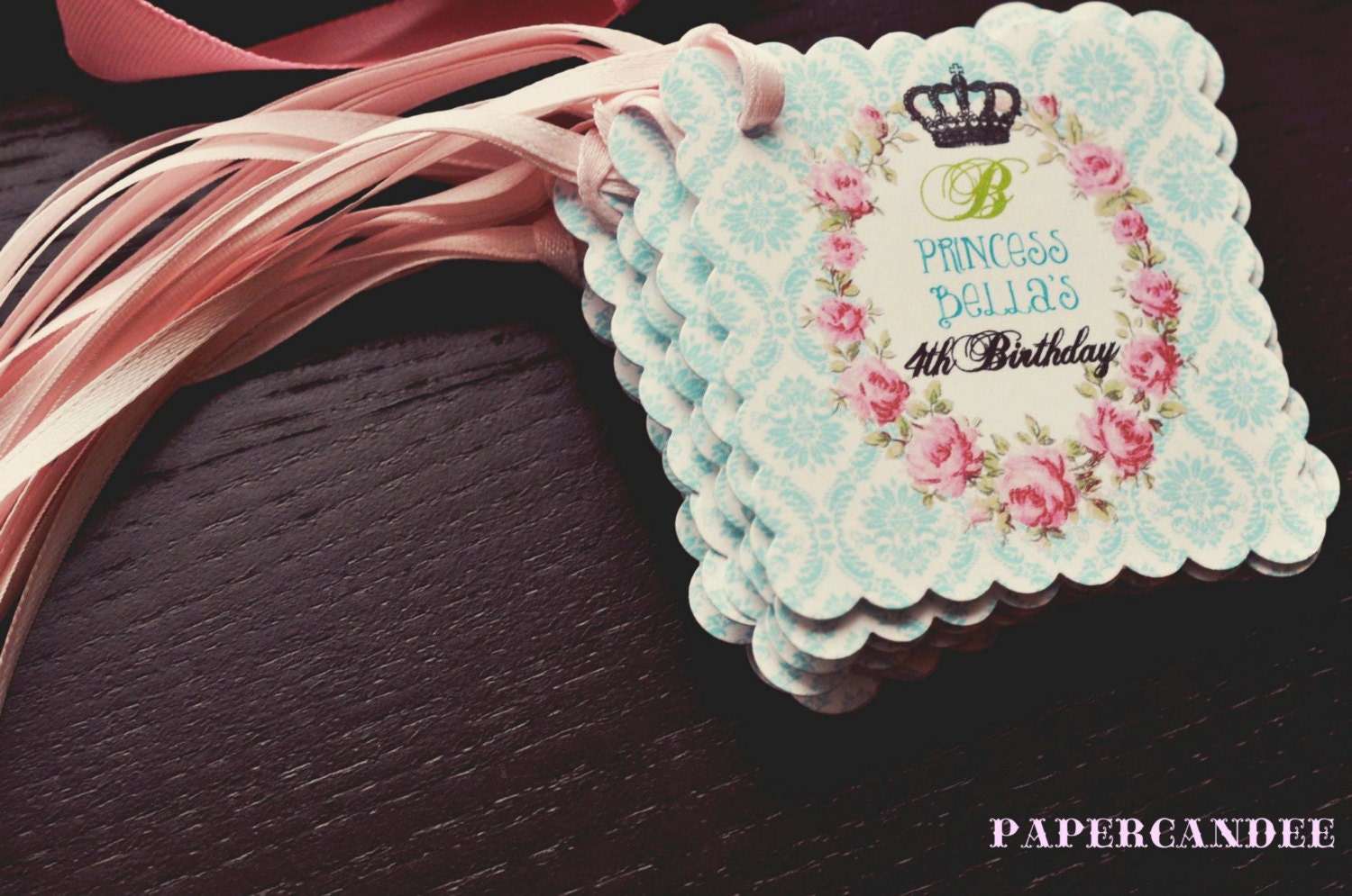 Fancy Square Shabby Chic Favor Tags - Set of 12 - Vintage Rose Elements