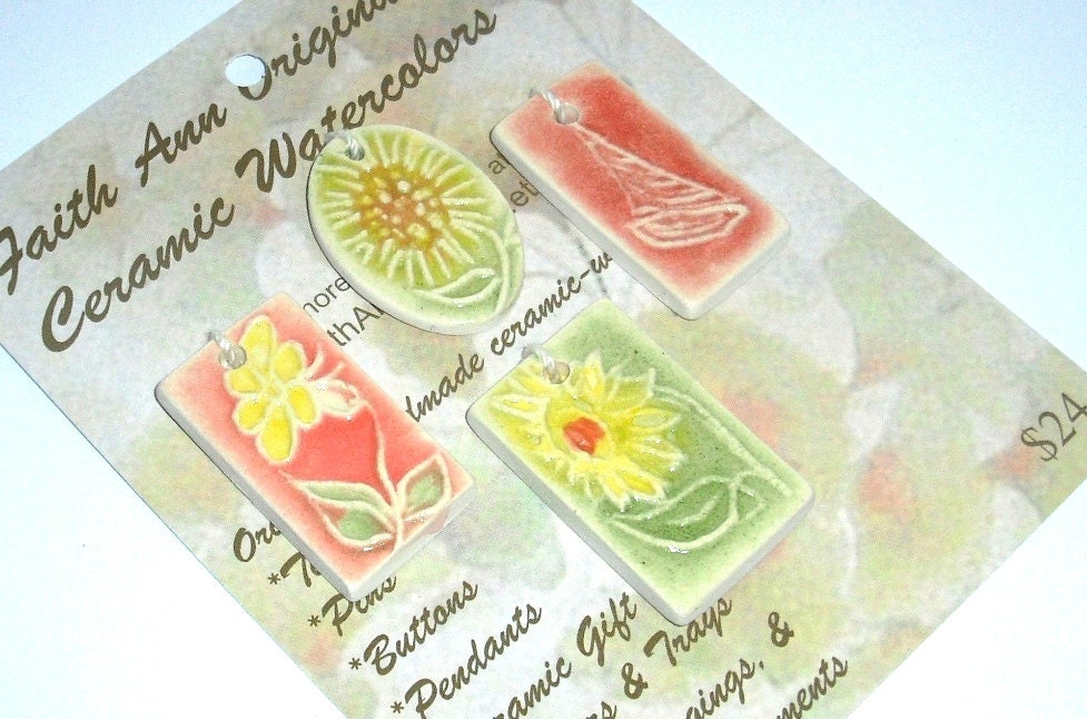 SUMMER CELEBRATION pendants 4 pc ooak Jewelry Component collection mint yellow rose coral sunflower sailboat by Faith Ann Originals ps3