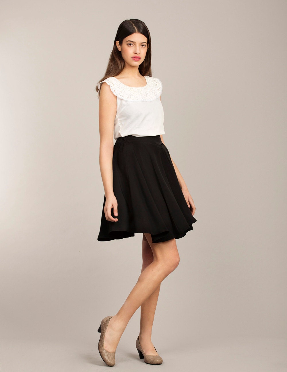 30% off Classic black silk skirt, full circle extra fabric woman summer skirt, elegant black skirt.