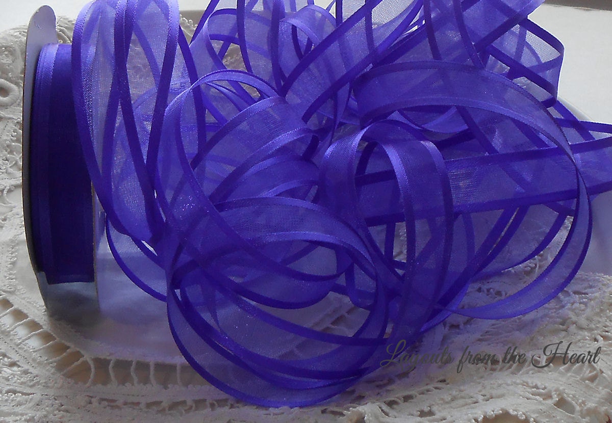 Purple Haze Violet Blue Sheer Ribbon with Solid Satin Edges 3 Yards Embellishment for scrapbooking, cards, sewing, Beautiful Trim