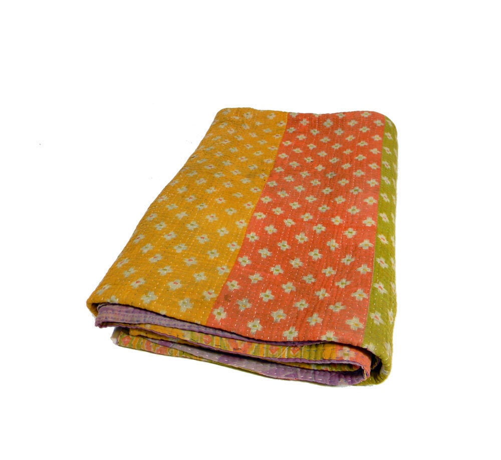 Vintage Kantha Quilt - Recycled Sari Blanket