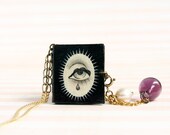 sale - Eye See You. tiny book necklace. original mini art by KarolinFelix
