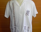 GAB Vintage 40s real Tahitian Tiki Shirt Tribal Print  L XL