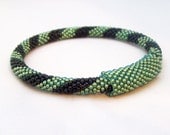Black and Mint Green Diagnal Striped Beaded Bangle