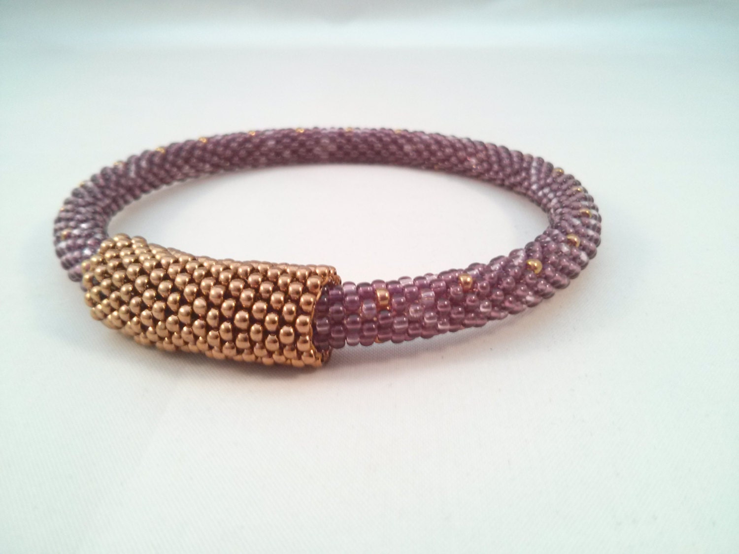 Purple/Amethyst and Bronzed Gold Beaded Bangle