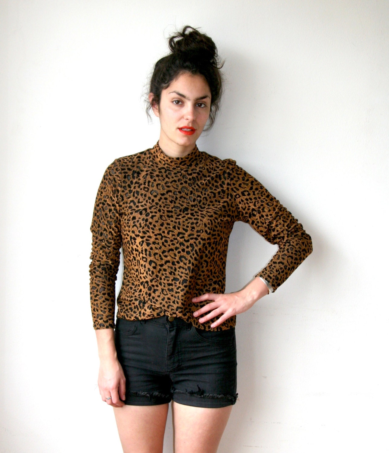 90s Leopard Sheer Top Sz M