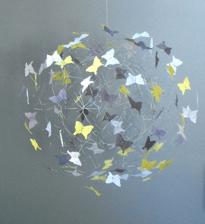 Butterfly Mobile Yellow Gray Nursery Decor Mobiles for Babies