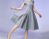 gray cotton midi  prom dress with Bow detail sleeve (535)