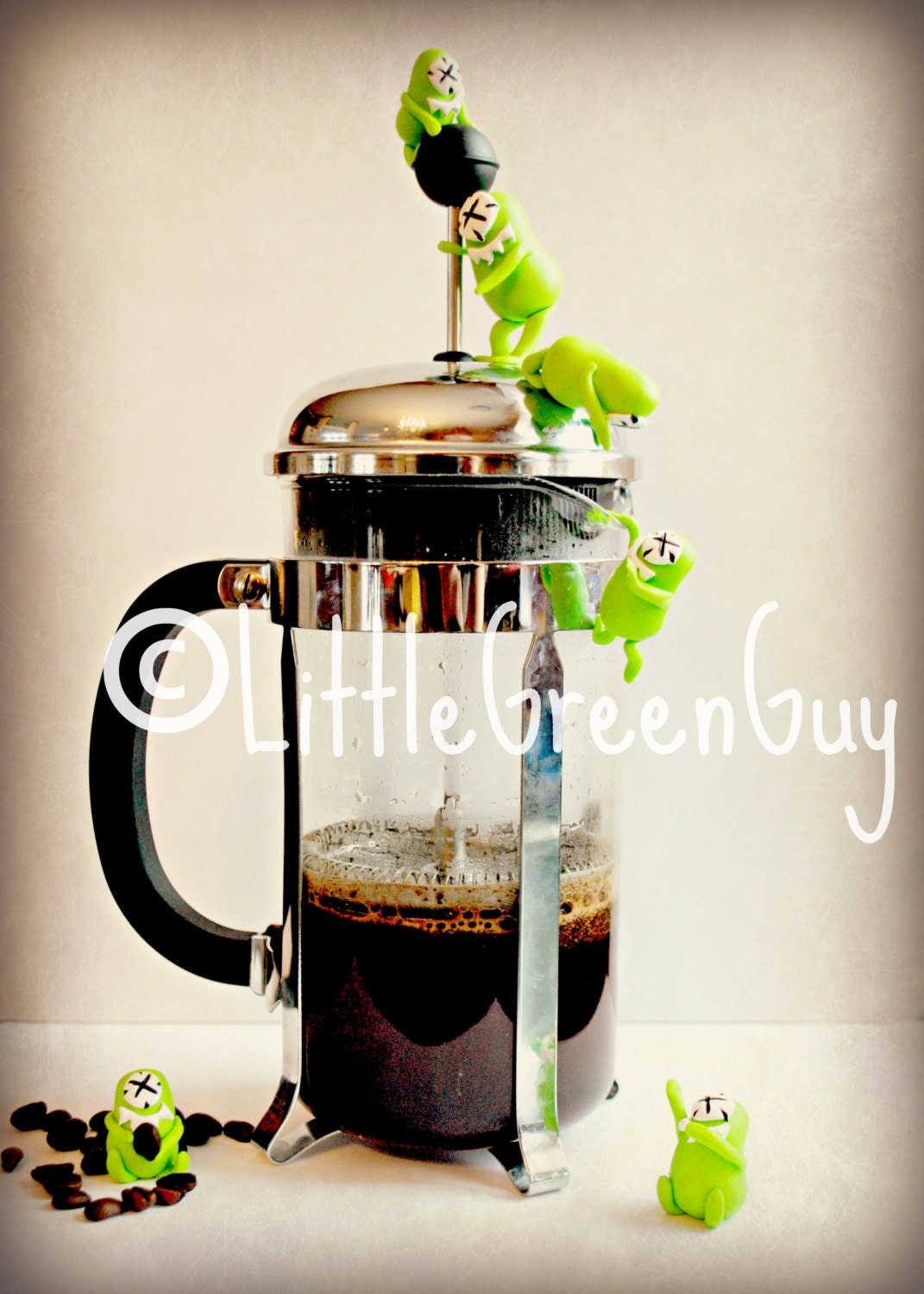 French Press Art, Monster print, Kitchen Decor
