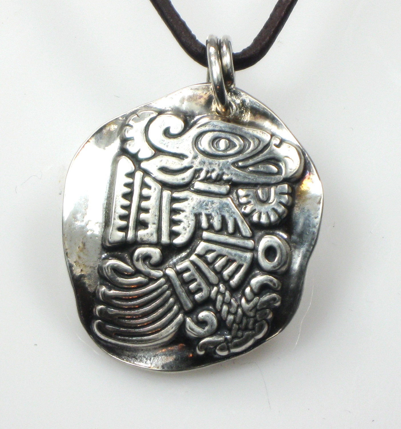Mayan Plumed Serpent Quetzalcoatl Sterling Silver Necklace Handmade