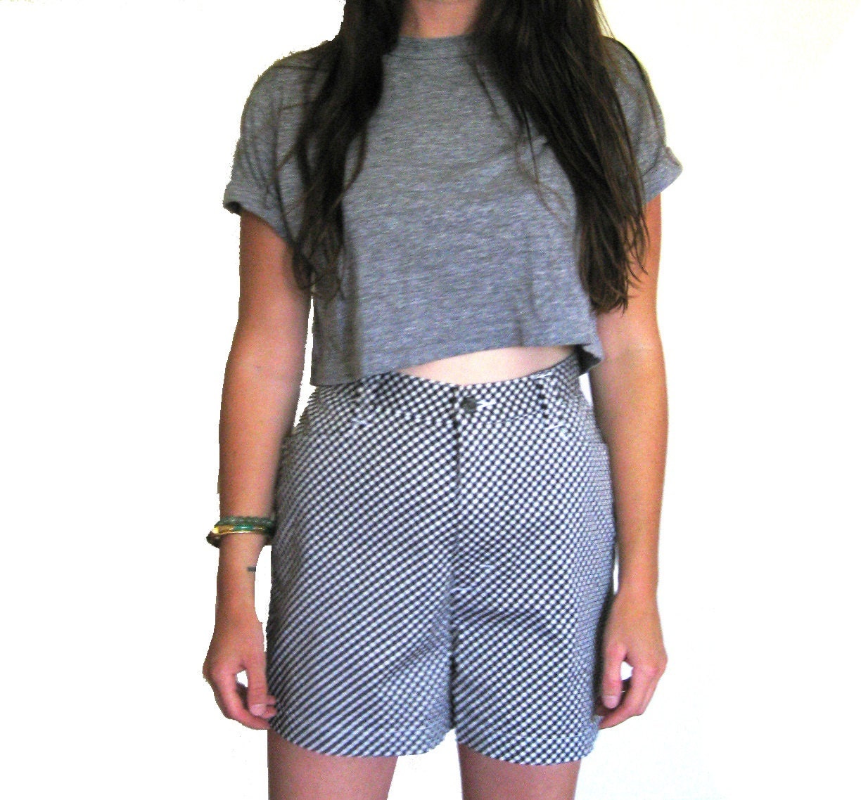 LEE Vintage Gingham Shorts, Black and White Checker High Waist Shorts, MEDIUM, LARGE