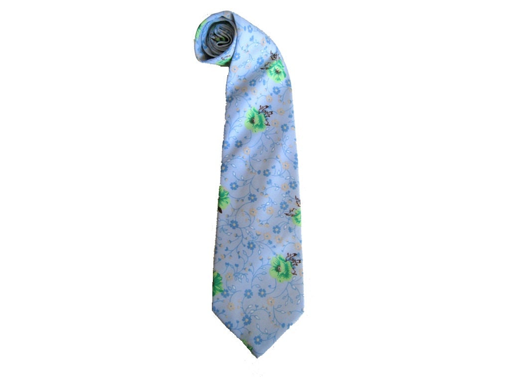 Baby Blue Necktie, Men's Vintage Floral Pastel Tie