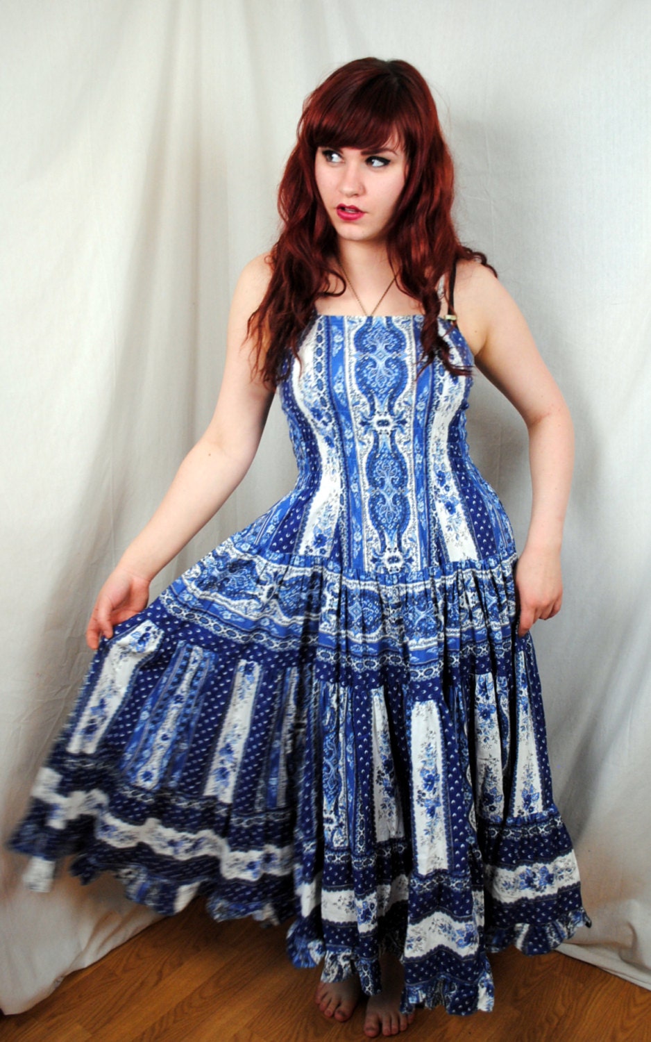 Vintage 1980s Fun Paisley Summer Maxi Dress