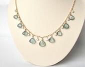 Aquamarine Bridal Necklace in Gold Fill with Mint Green Pearls, Gemstone Drop Necklace, Wedding Jewelry with Moss Aquamarine