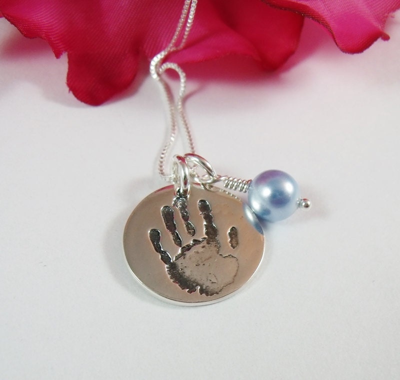 SALE -Custom Handprint Necklace - Your Childs ACTUAL Handprint - Handprint Jewelry - Sterling Silver