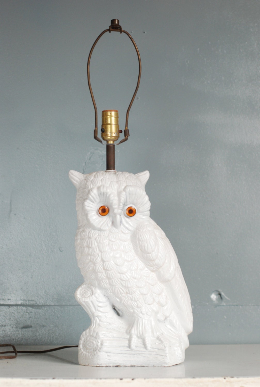 Vintage White Ceramic Owl Lamp PRICE DROP