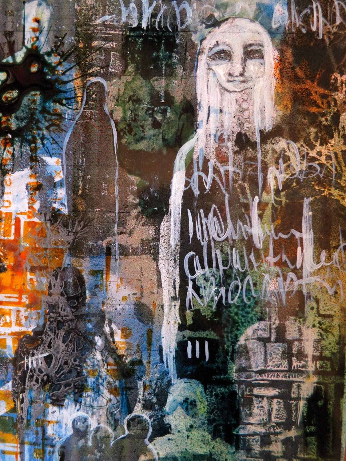 Mixed Media Abstract Painting Original Art by Julie Steiner Haunting Figures