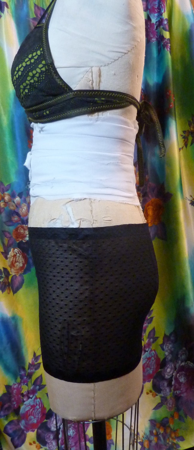 Stretch Black Lace Skirt Layering Mini Polka Dots Sheer Burlesque Belly Dance Gothic Lolita Steampunk small