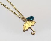 i love rainy days... umbrella sparkly rain drop necklace.