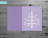 Wedding Invitation - Damask Print, Folding Invitation - Birds of a Feather - Modern Vintage - Chandelier - Purple