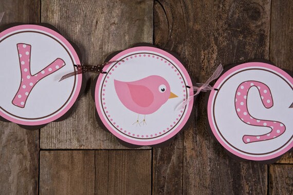 Birdie Themed BABY SHOWER It's a Girl Banner, Bird Baby Shower Decorations Pink and Brown Il_570xn
