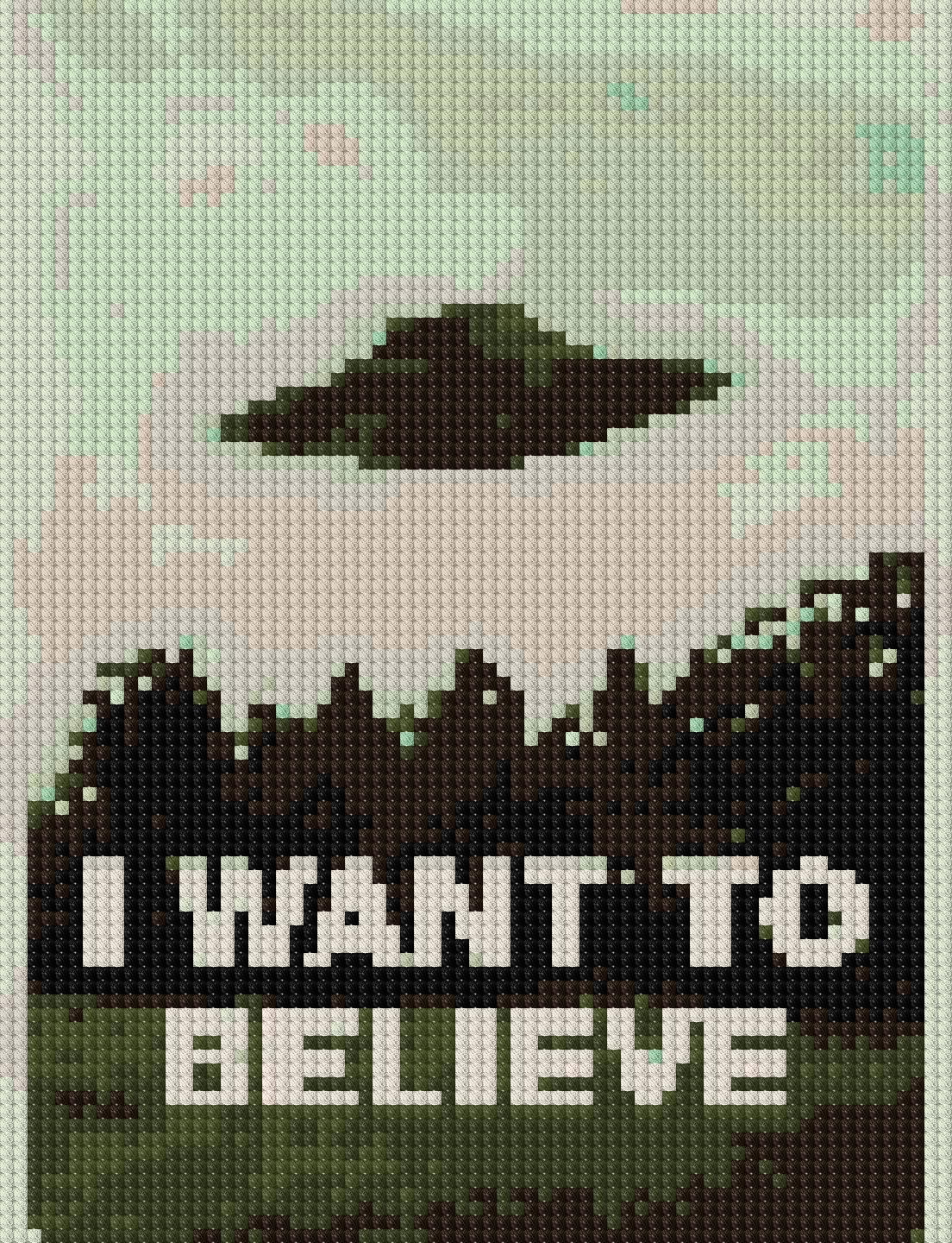 I Want to Believe counted Cross Stitch Pattern UFO in the Distance