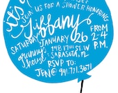 Calligraphy BalloonBaby Shower Invitations - 5 x 7 - Customizable Pink or Blue