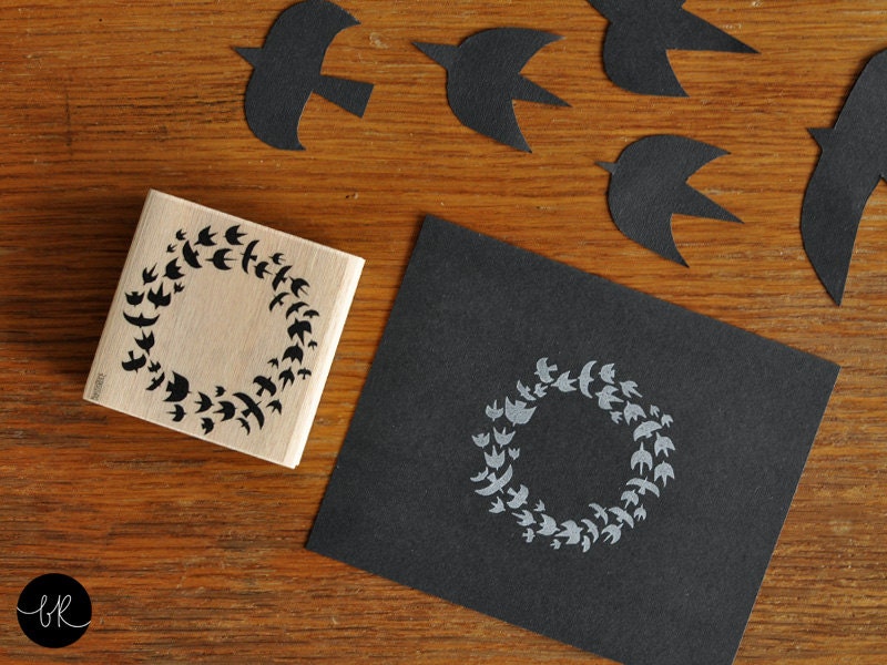 large label stamp flock of birds