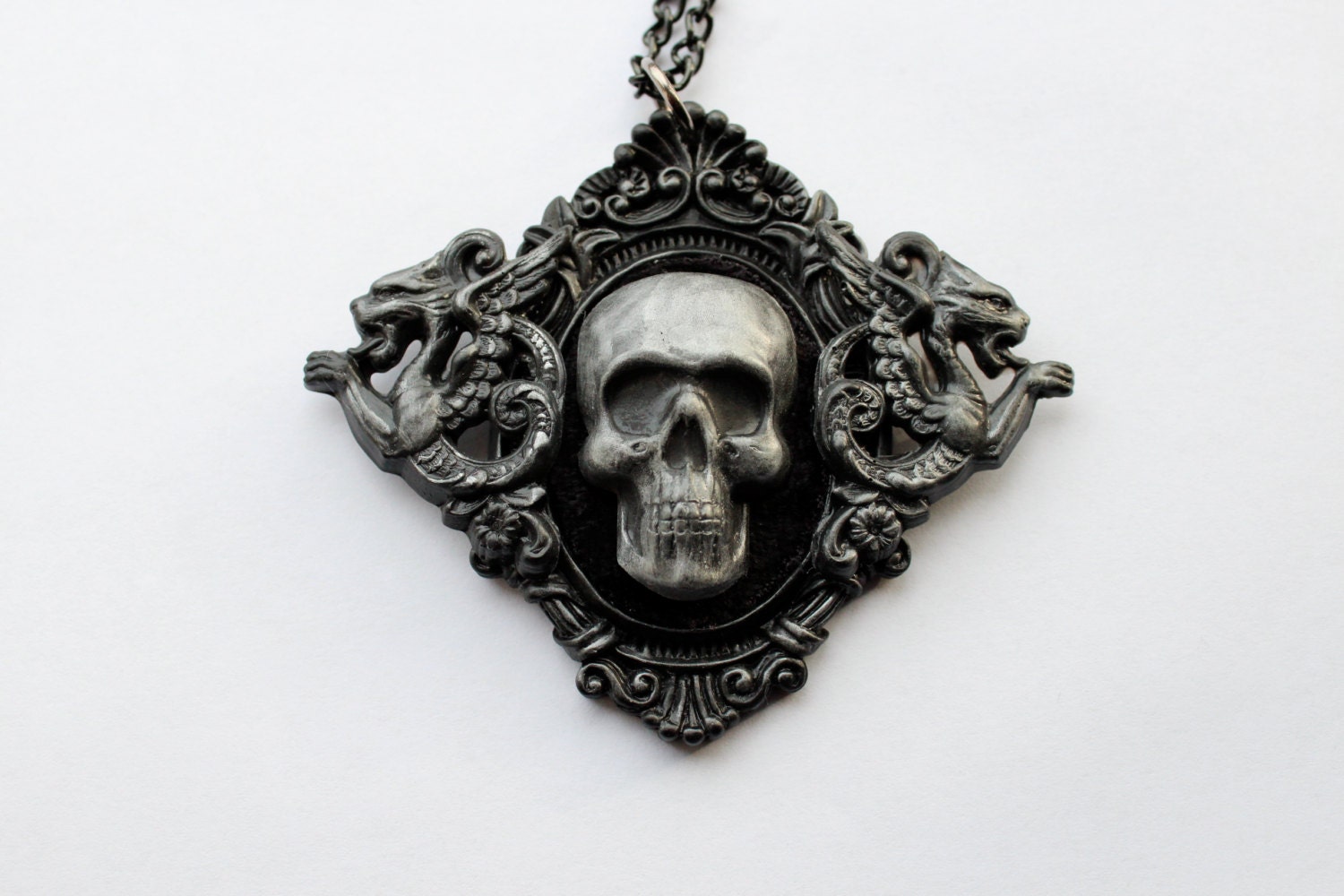 Gothic Skull Filigree Cameo Necklace - Memento Mori - DahliaDeranged