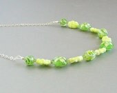 Lime Green Bead and Sterling Silver Chain Necklace, Beaded Necklace, Bead and Chain Necklace, Women's Necklace, Women's Jewelry