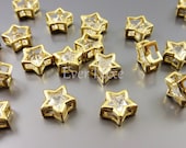 1826G-CL (4 pcs) Clear / Gold CZ Cubic Zirconia star bead charms