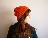 Pumpkin Orange Cable Beanie Warm Winter Hat Cozy Accessories-- MADE TO ORDER