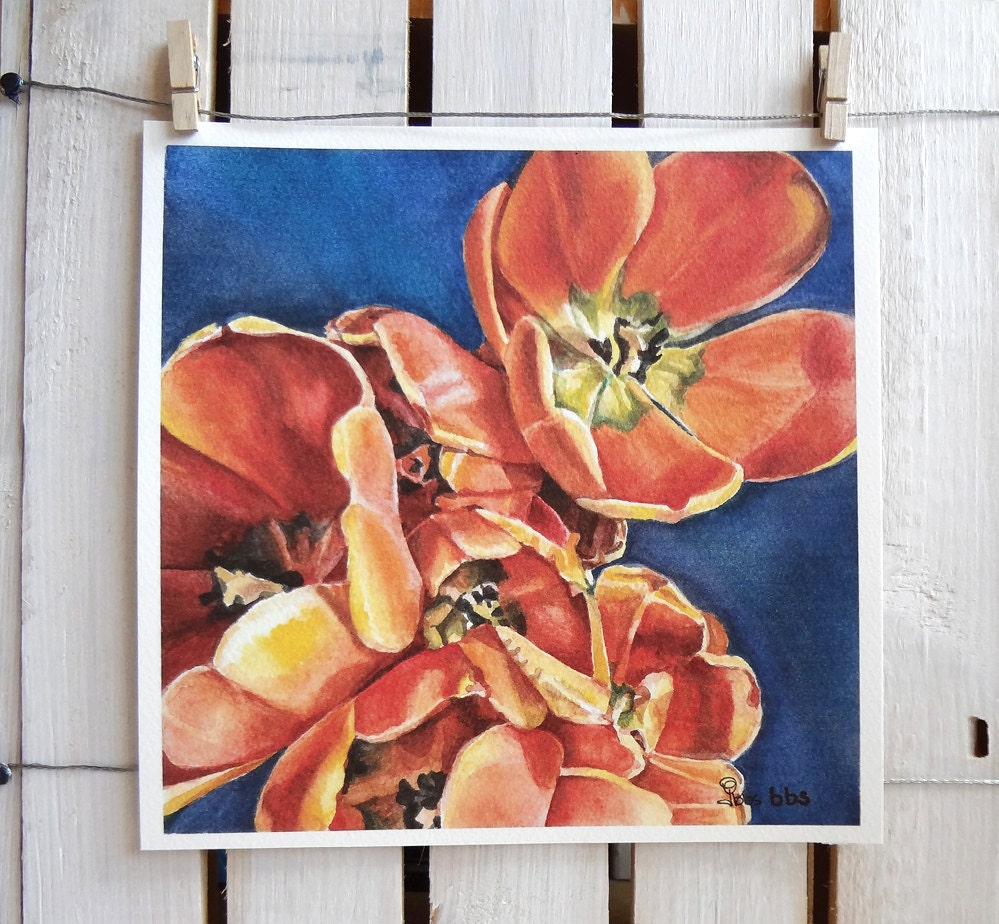 tulip painting, art print, orange flowers
