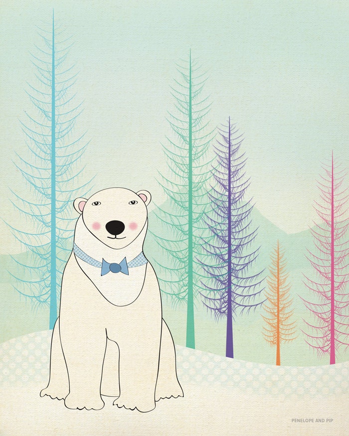 Art Print, Polar Bear, Wall Art, Children, Nursery, Dome Decor, Original Illustration by Penelope and Pip