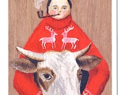 Greeting card - Farmer and Cow