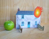 Made to order - Hand painted house on fire wearing slippers