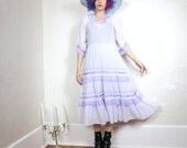 70s Boho Lilac Gunne Sax Lace Ruffle Dress (S/M)