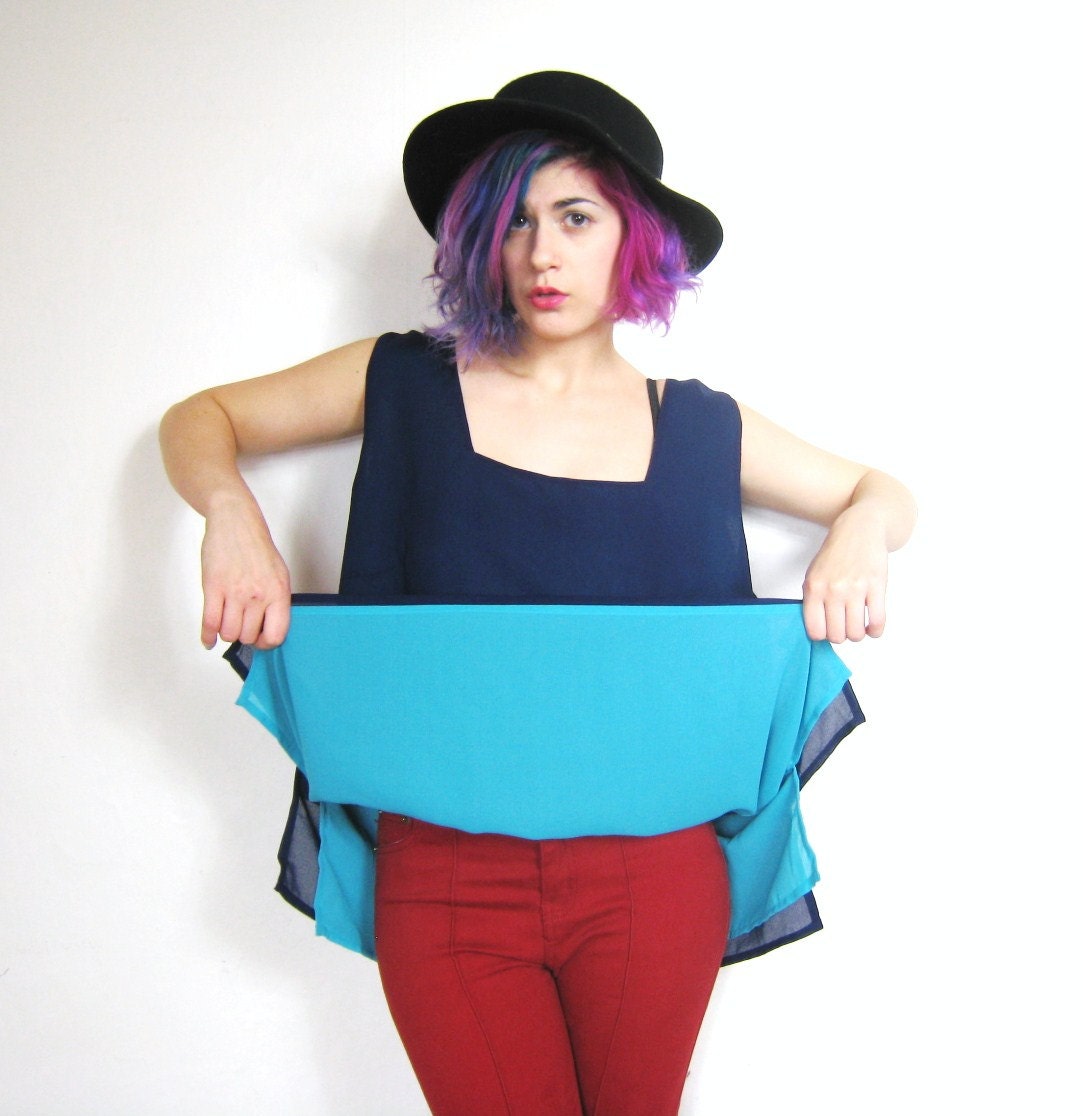80s Teal and Navy Reversible Summer Tank (XL)