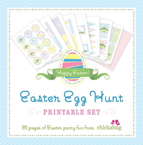 INSTANT DOWNLOAD Easter Egg Hunt DIY printable set - 35 pages of sweet Easter printables