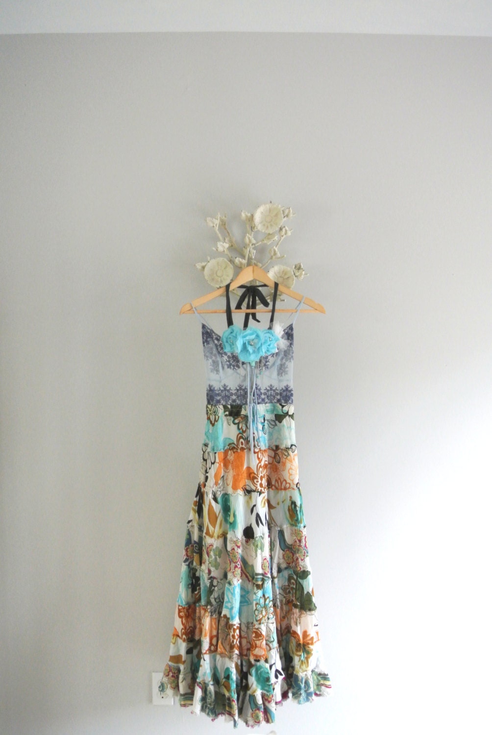 Romantic sundress, boho chic slipdress, shabby maxi dress, country chic women's clothing, gypsy cowgirl glam