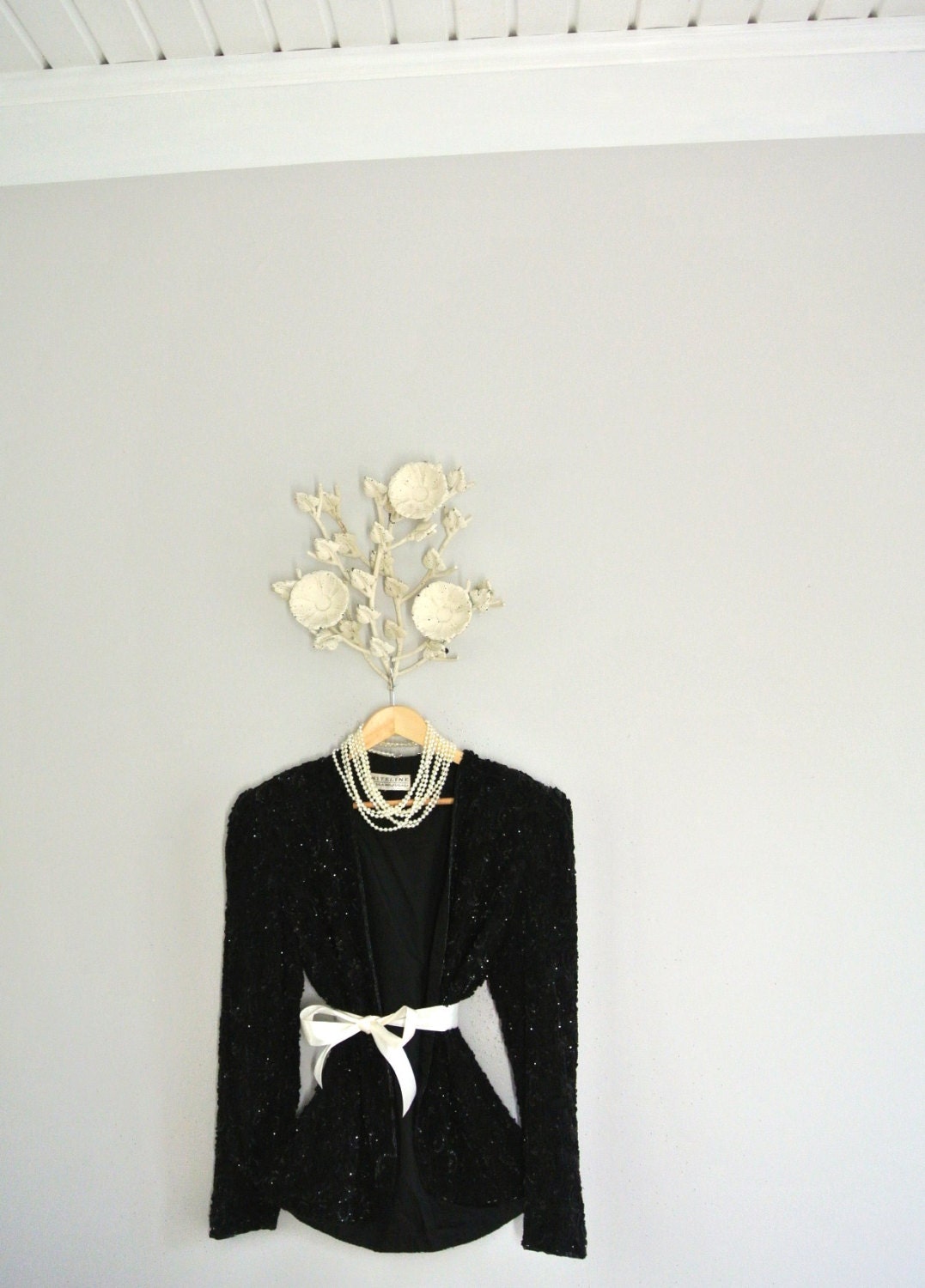 Vintage beaded jacket, black blazer, open front, 80's trophy, Retro, vintage clothing, funky, women's clothing Medium