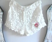 Lace shorts, shabby cottage clothing, Boho, romantic country chic clothing, french country, summer white, true rebel clothing Large