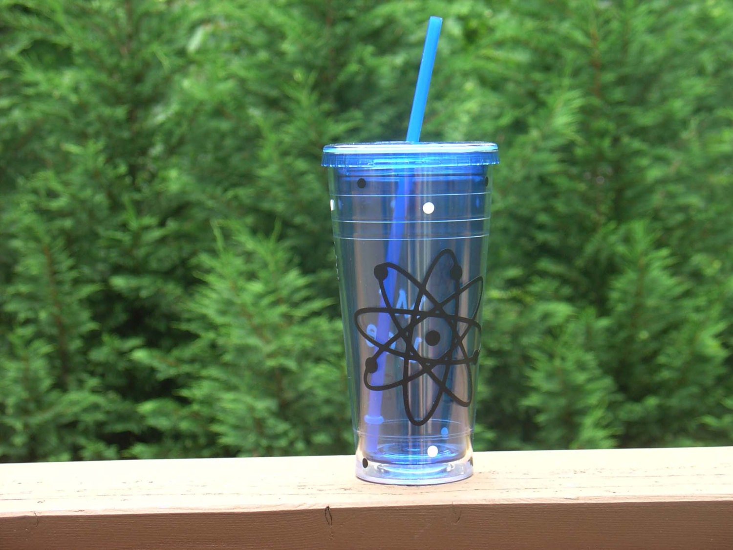 Personalized science teacher gift - 24oz Insulated cup with atom symbols and polka dots