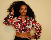 Vintage ILGWU 1970'S Floral Psychedelic Print Crop Top (SMALL)