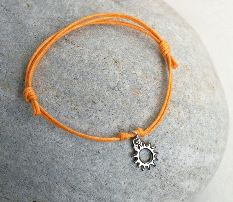 Sun Bracelet / Sun Anklet (gold or silver charm and 28 cord colors to choose)