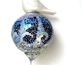 Mosaic Sculpture: Fine Art, Gazing Ball, Stained Glass, Water, White, Bird