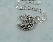 Pie Necklace, Silver Plated Apple Cherry Pie Necklace on a Silver Cable Chain